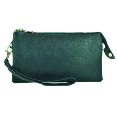 9065- DARK GREEN LEATHER TRI POCKET CROSS BODY BAG